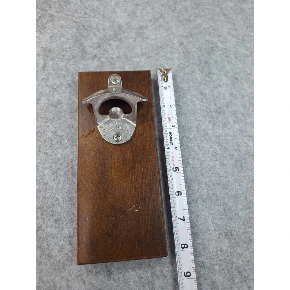 STARR X Magnetic Wall Mount Bottle Opener Wood Plaque DropAndCatch Brown Silver